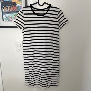 Madewell Black and White Striped Short-Sleeve Midi Dress